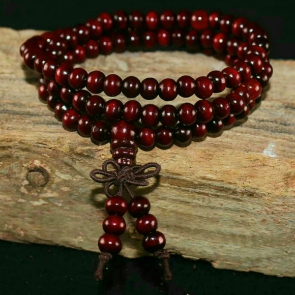 Yoga Meditation Sandalwood Mala Beads Rosary Wrap Bracelet Wooden Red Black - Picture 13 of 16